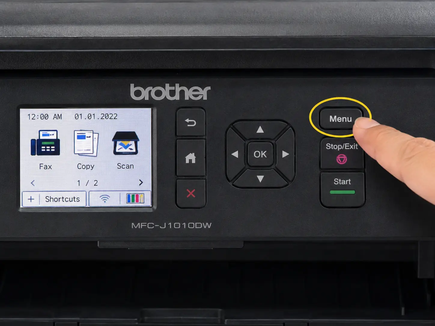 On the Brother printer, press the Menu button